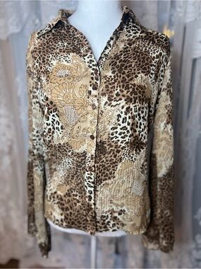 Notations Brown Leopard Print Button-Down Shirt